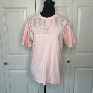 Burberry Pink and Grey T-Shirt with Crew Neck in Size M